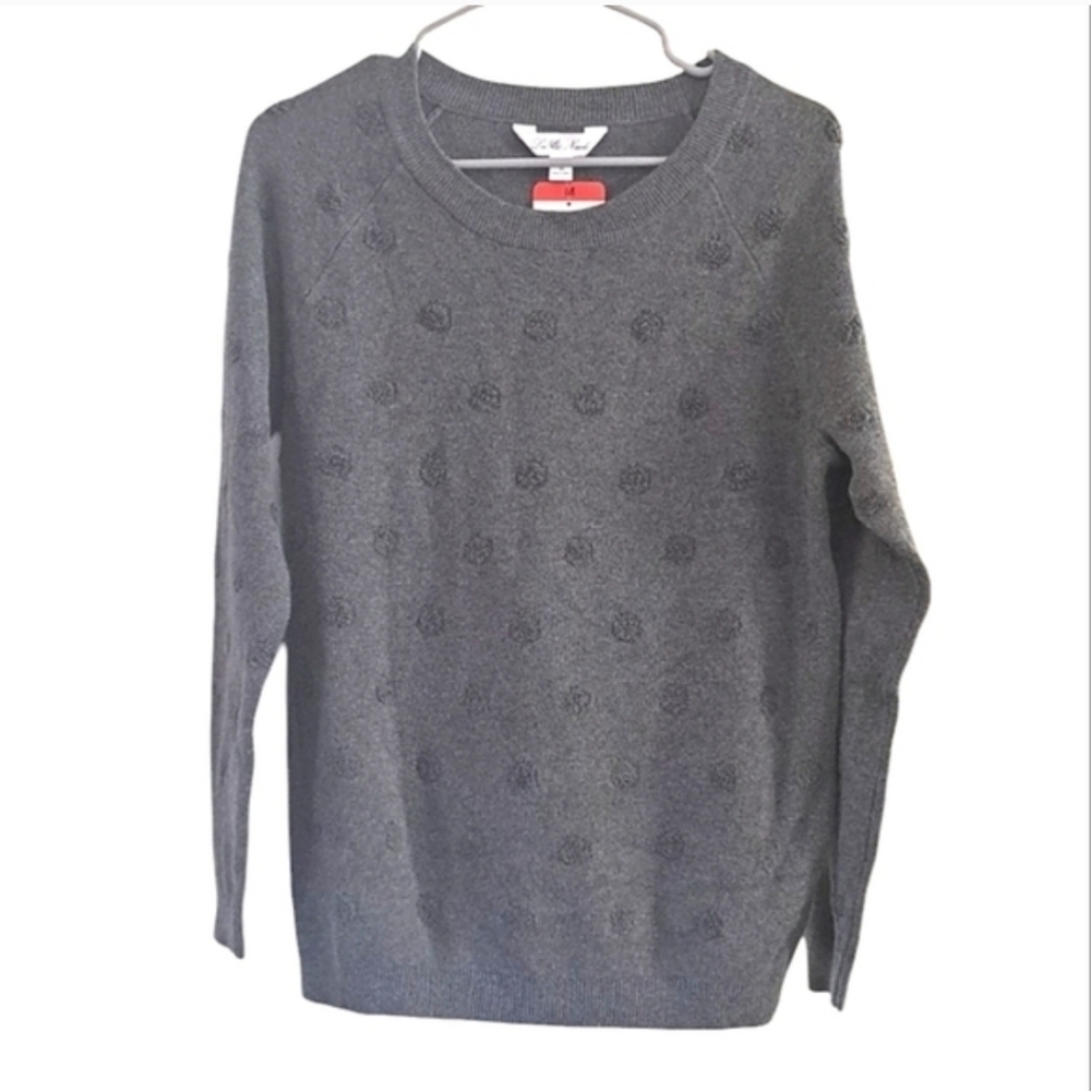 Leo & Nicole Gray Subtle Textured Polka Dot Pattern Sweater Pullover Size Medium - Picture 9 of 11